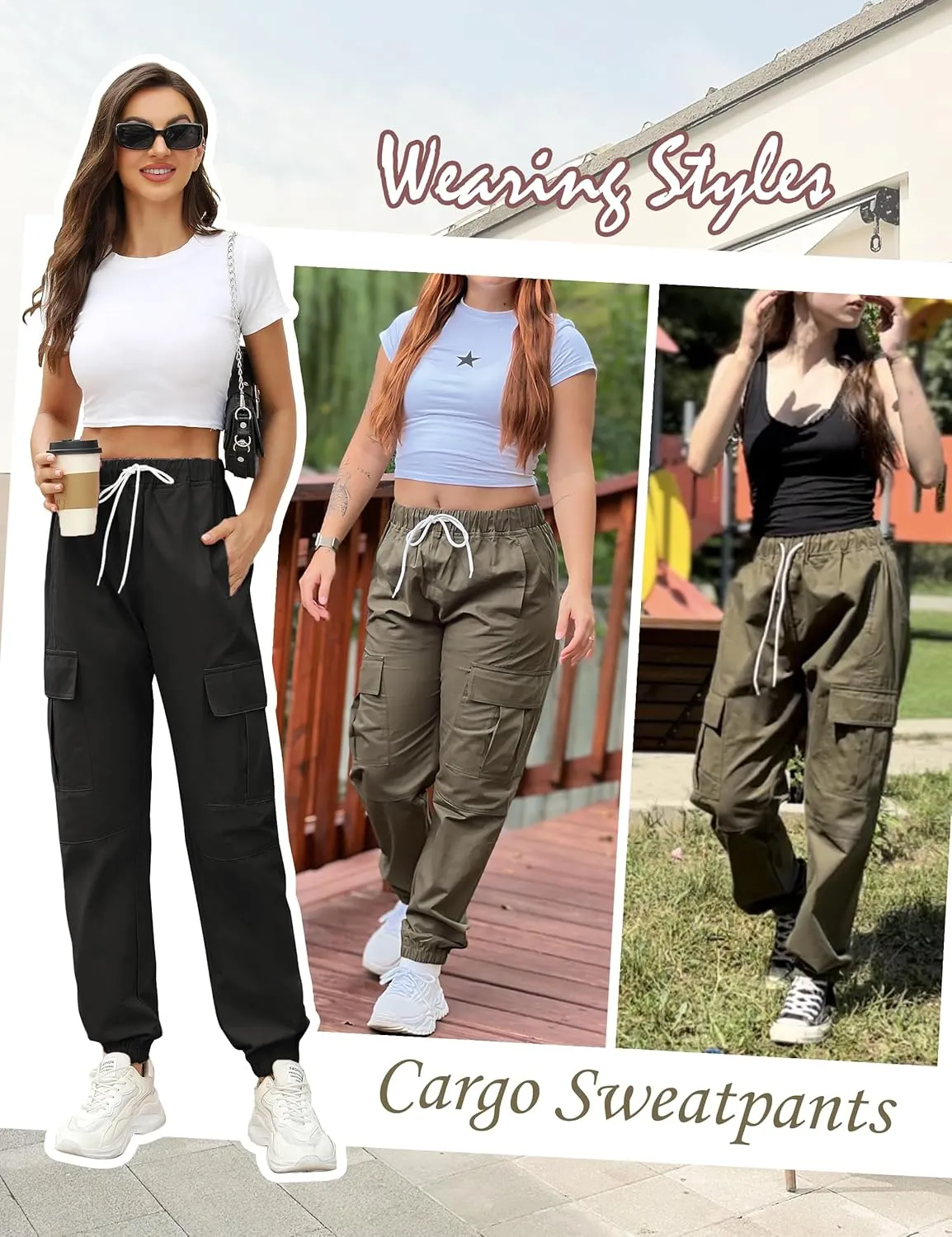 Teen Girls & Womens Cargo Pants Baggy Elastic Waist Cargo Joggers for Women Oversized Casual Work Pants Trousers
