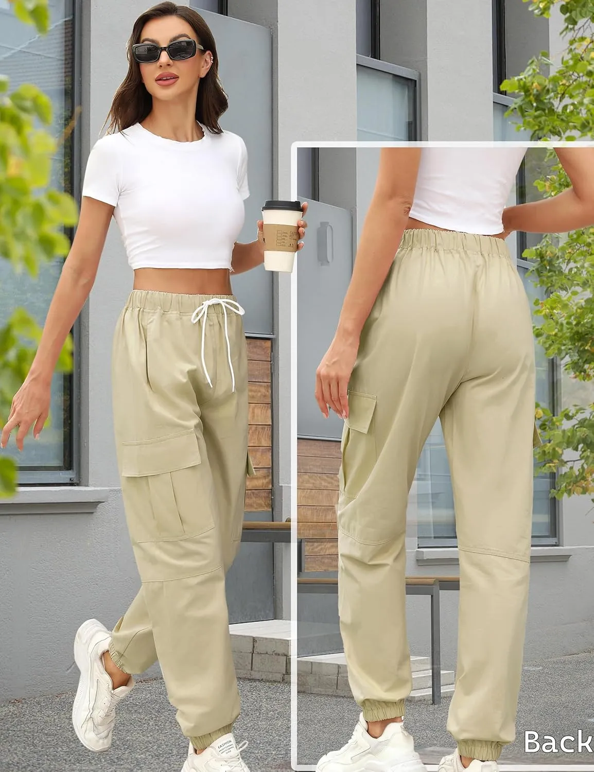 Teen Girls & Womens Cargo Pants Baggy Elastic Waist Cargo Joggers for Women Oversized Casual Work Pants Trousers