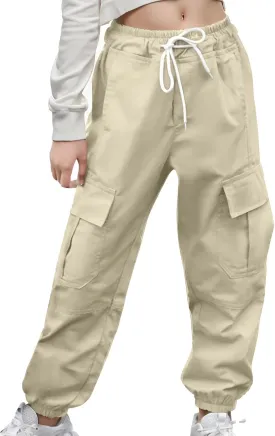 Teen Girls & Womens Cargo Pants Baggy Elastic Waist Cargo Joggers for Women Oversized Casual Work Pants Trousers