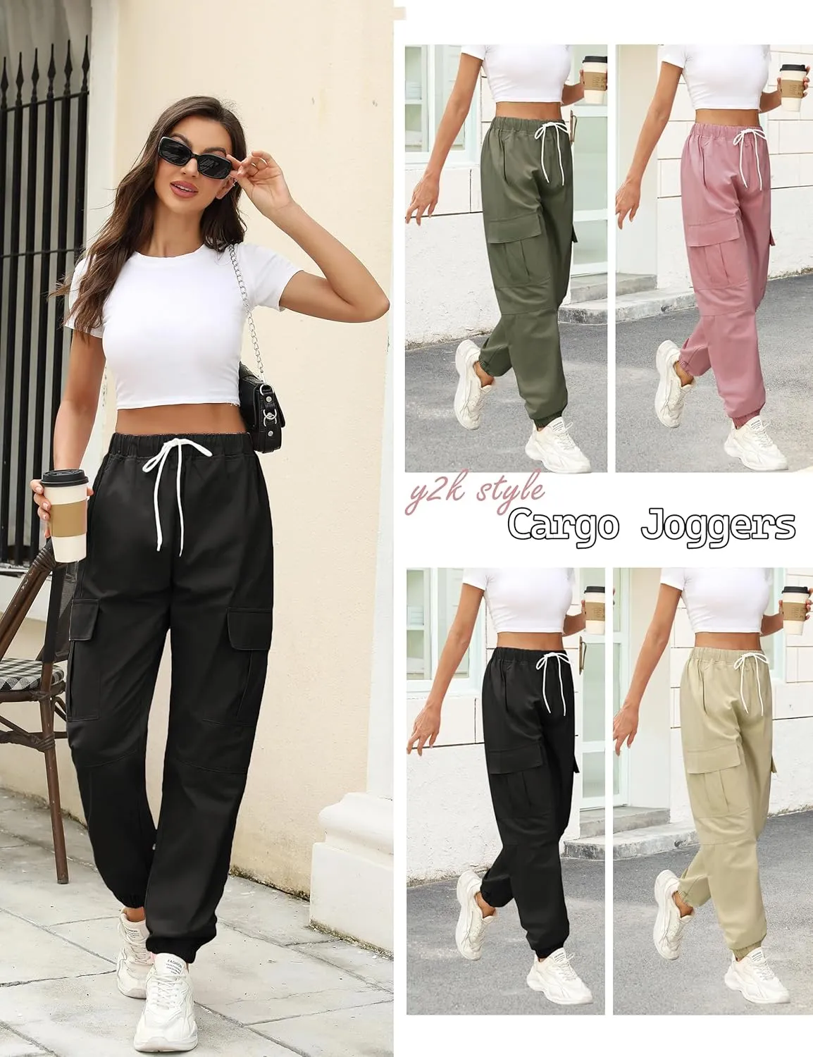 Teen Girls & Womens Cargo Pants Baggy Elastic Waist Cargo Joggers for Women Oversized Casual Work Pants Trousers