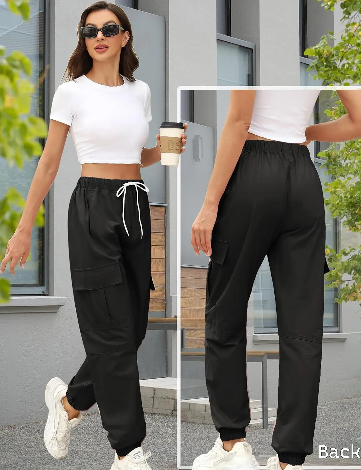 Teen Girls & Womens Cargo Pants Baggy Elastic Waist Cargo Joggers for Women Oversized Casual Work Pants Trousers