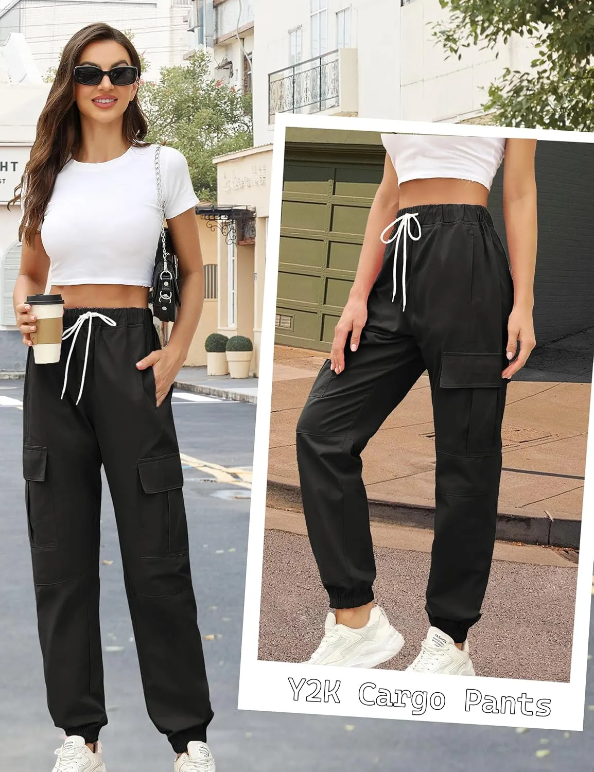 Teen Girls & Womens Cargo Pants Baggy Elastic Waist Cargo Joggers for Women Oversized Casual Work Pants Trousers