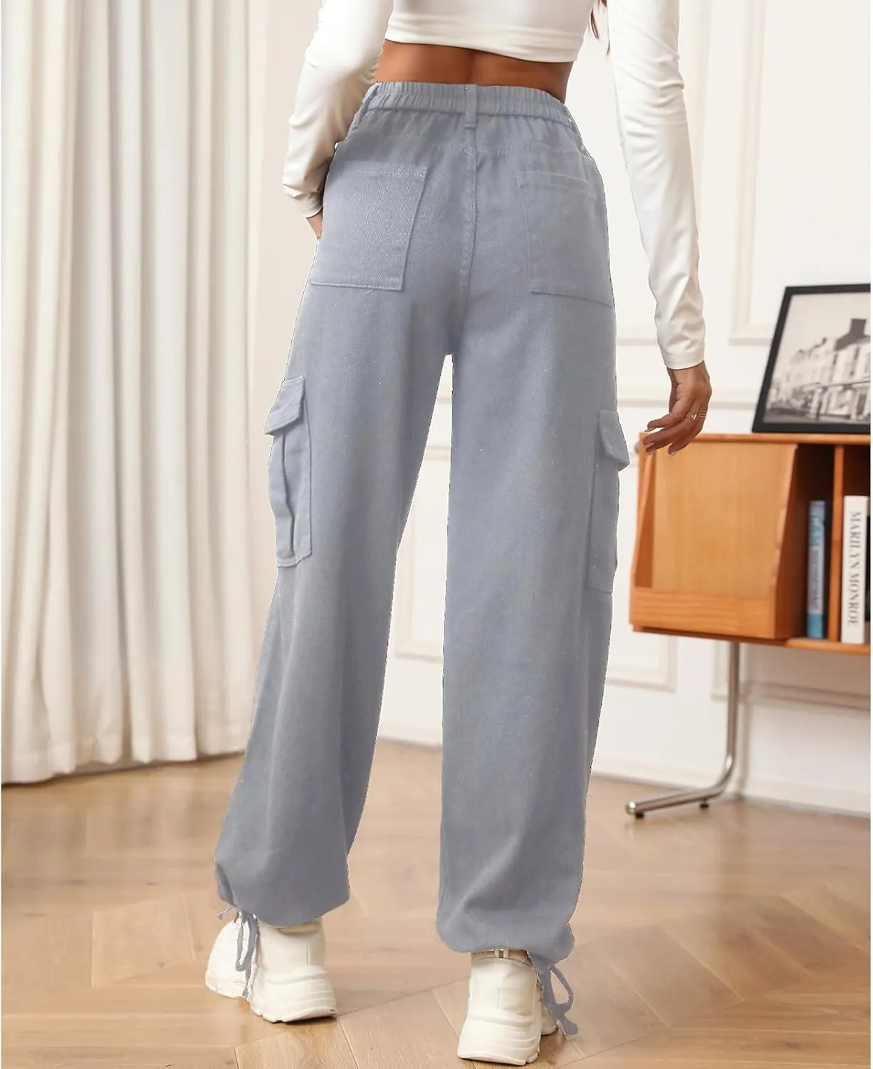 Women High Waisted Cargo Pants Stretchy Baggy Casual Utility Pants Straight Leg Hiking Joggers Pants with Pockets