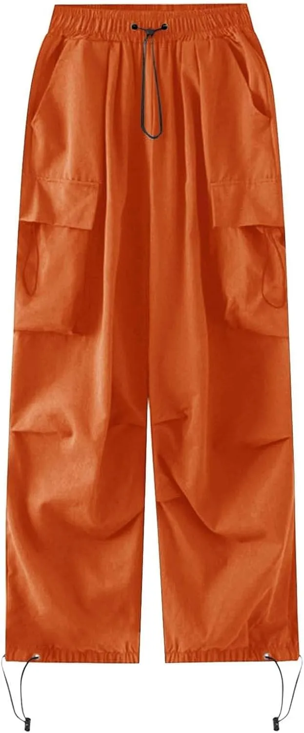 Womens Cargo Pants Baggy High Waisted Summer Wide Leg Casual 2025 Drawstring Elastic Waist with Pockets