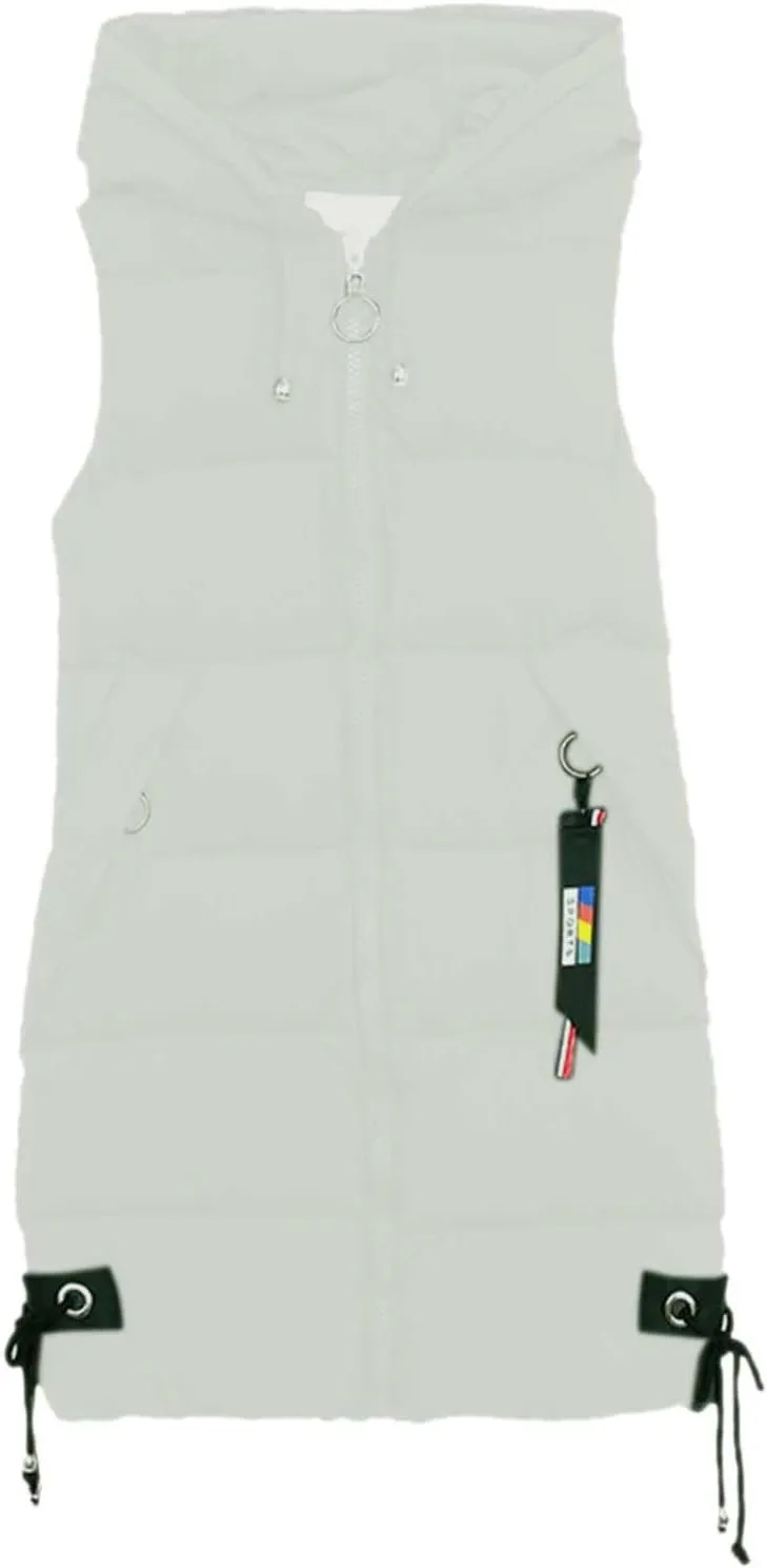 Women's Long Vest Sleeveless Lightweight Puffer Jacket Packable Hooded Down Coat Quilted Vest with Hood Winter