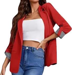 Womens Work Casual Roll up Sleeves Blazer Open Front Cardigan Business Office Suit Jackets Dressy Jackets Blazer