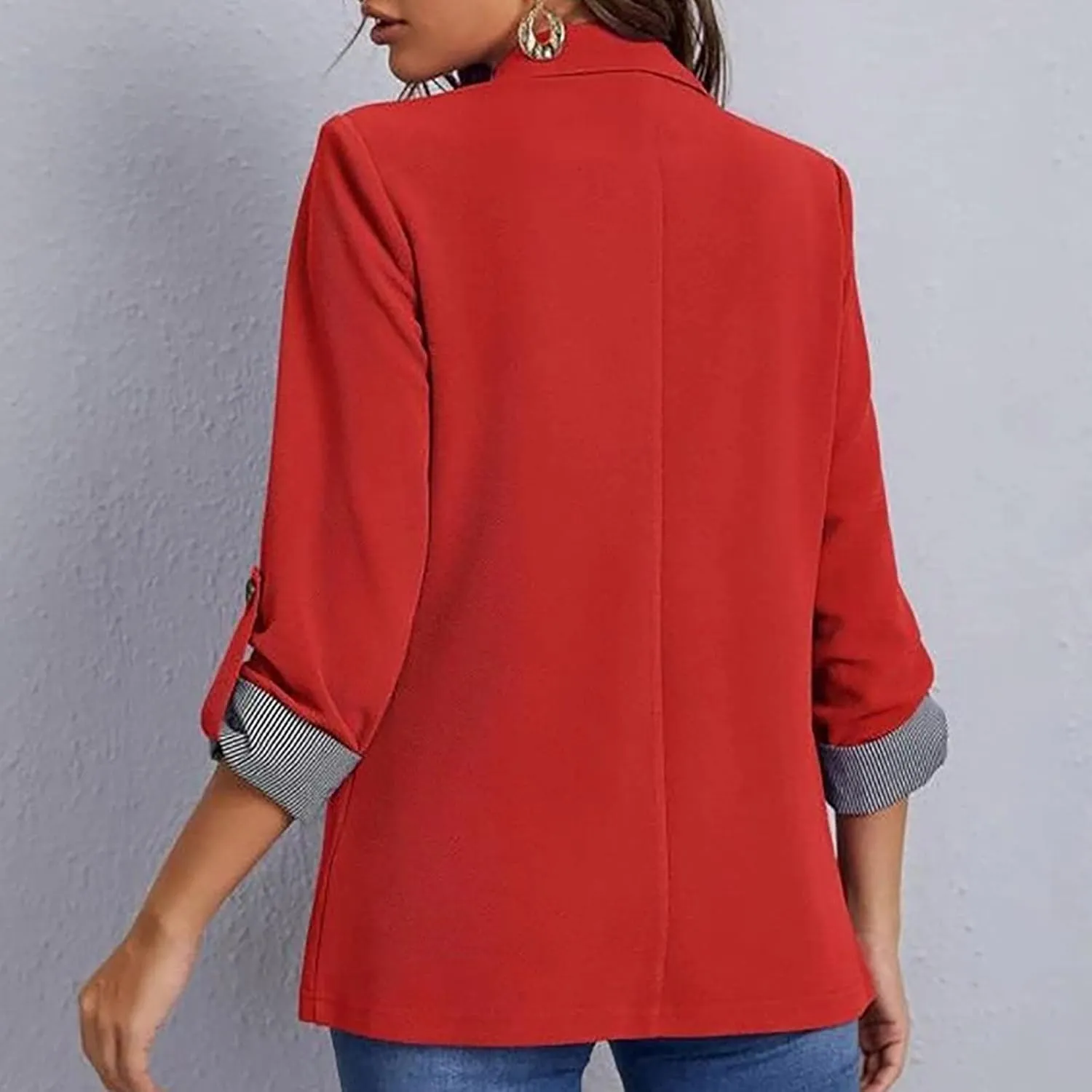 Womens Work Casual Roll up Sleeves Blazer Open Front Cardigan Business Office Suit Jackets Dressy Jackets Blazer