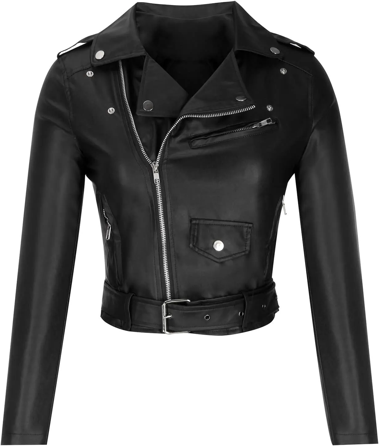 XUNRYAN Girls Winter Fashion Faux-Leather Jackets Motorcycle Short Vegan PU Moto Biker Jacket Crop Slim Petite Coat Outerwear