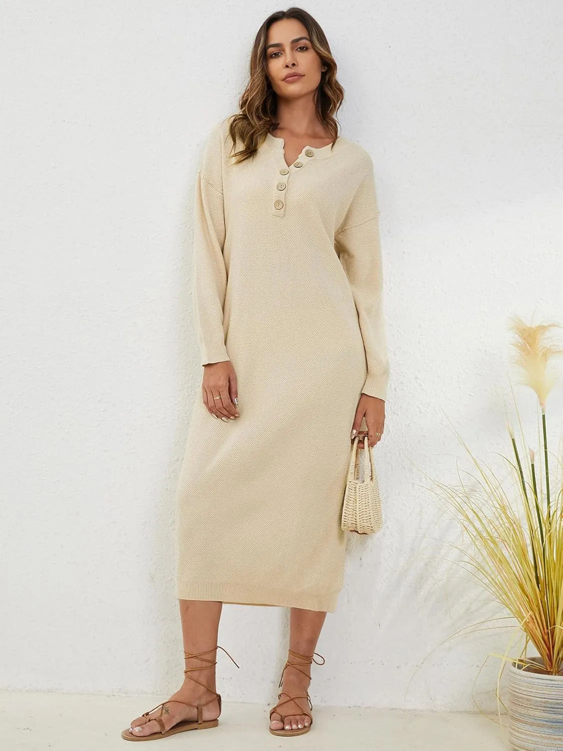 YKR Womens Long Sweater Dress Midi Oversized Long Sleeve Maxi Sweater Dress