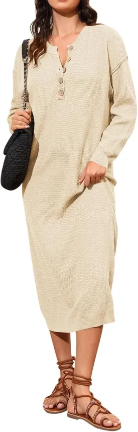 YKR Womens Long Sweater Dress Midi Oversized Long Sleeve Maxi Sweater Dress