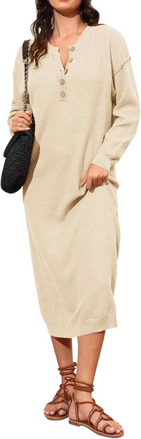 YKR Womens Long Sweater Dress Midi Oversized Long Sleeve Maxi Sweater Dress