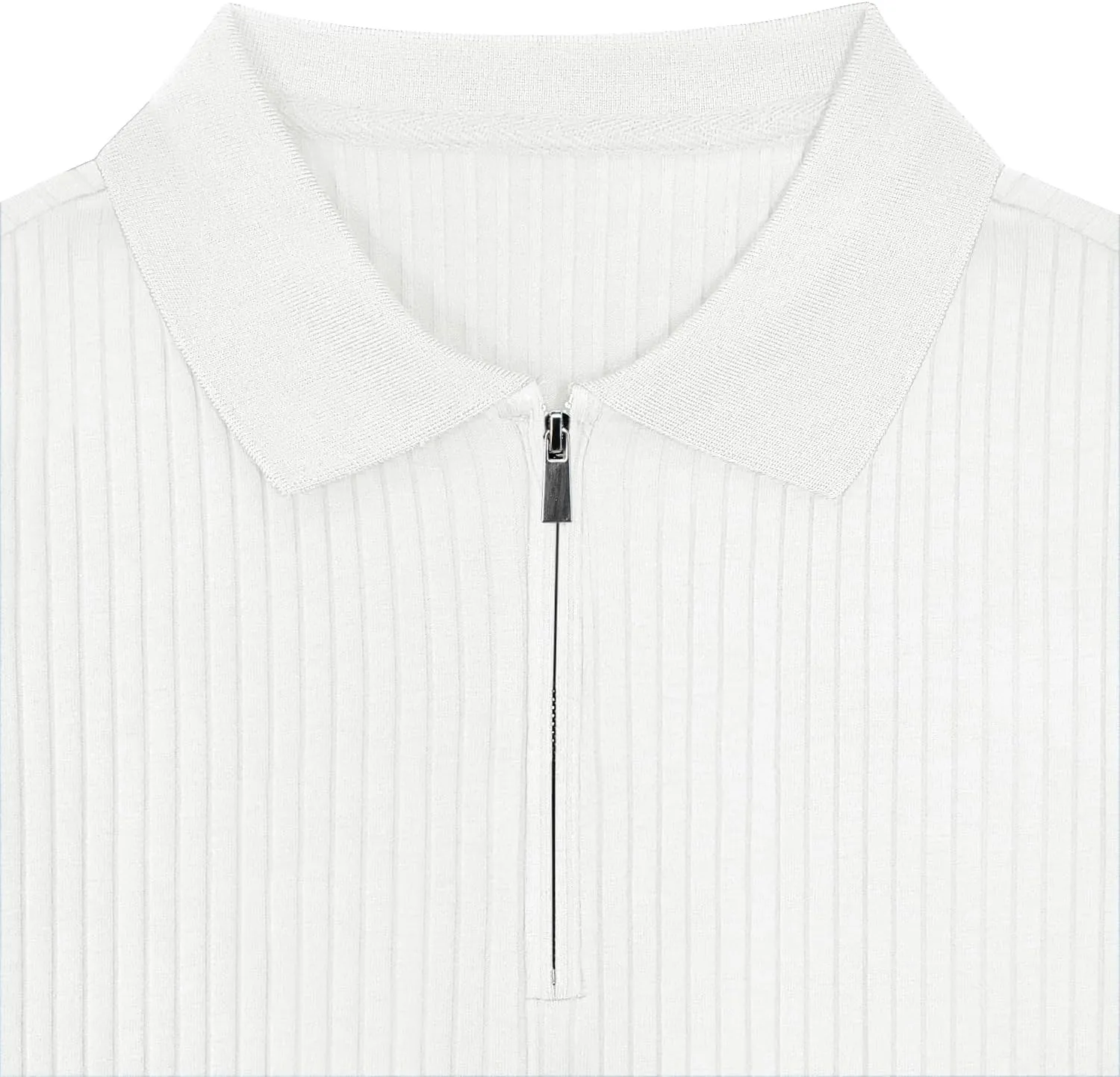 Zipper Muscle Polo Shirts for Men Slim Fit Short Sleeve Cotton Ribbed Knit Golf Shirt