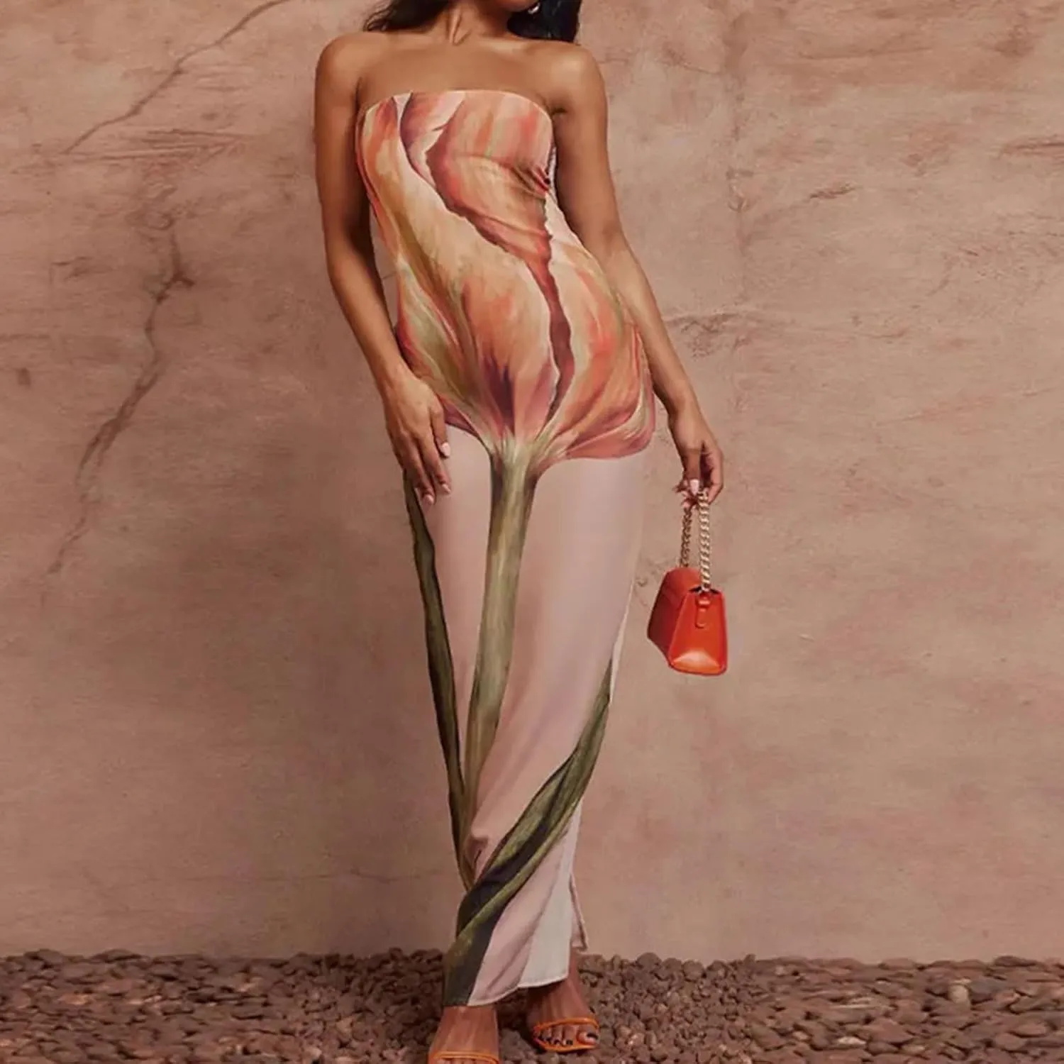 Zwirelz Women Strapless Maxi Dress Boho Floral Print Flowy Long Tube Dress Off Shoulder Loose Beach Sundress Long Tube Dress